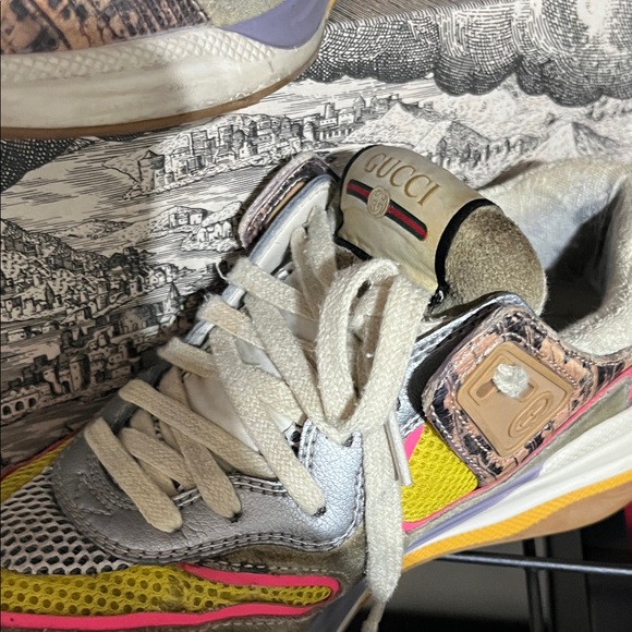 Gucci Women's Pink and Yellow Sneakers - Picture 2 of 13